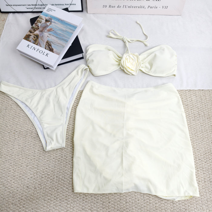 Rose flower halter three-piece swimsuit