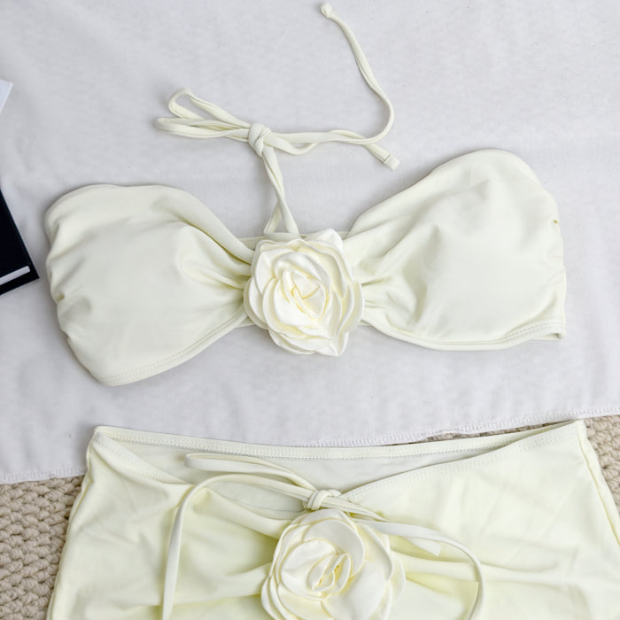Rose flower halter three-piece swimsuit