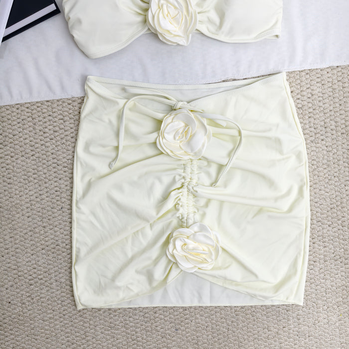 Rose flower halter three-piece swimsuit