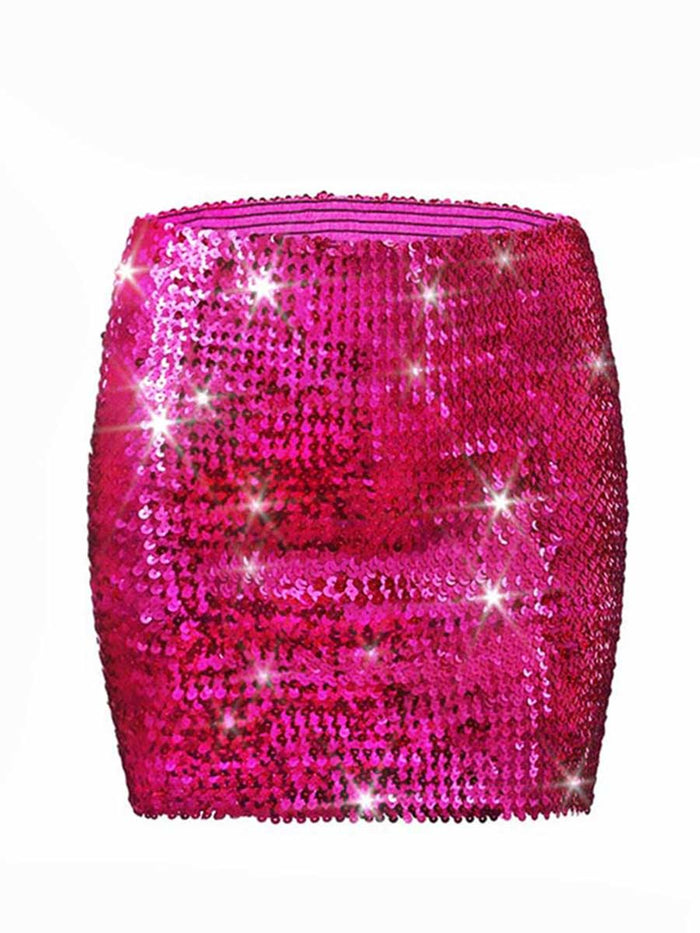Rose Pink Glitter Tight Mini Skirt