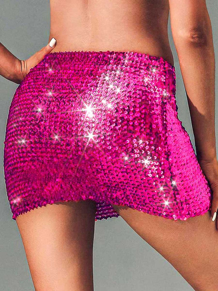Rose Pink Glitter Tight Mini Skirt