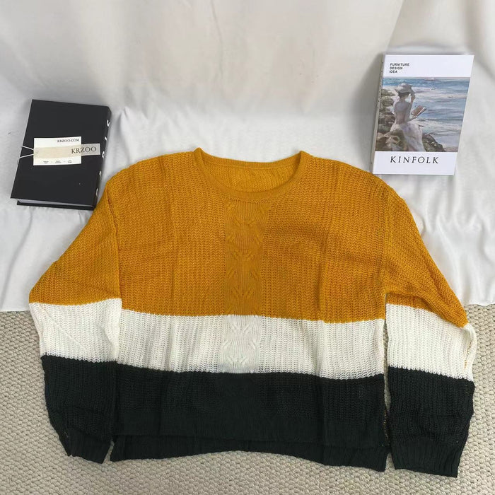 Round-Neck Color-Block Knitted Sweater