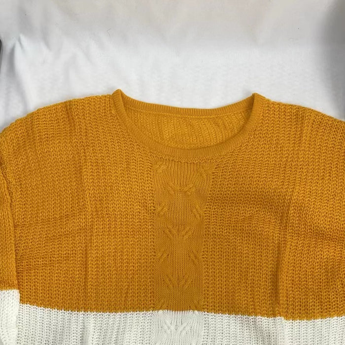 Round-Neck Color-Block Knitted Sweater