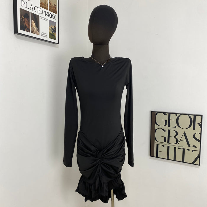 Round Neck Pleated Twist Dress