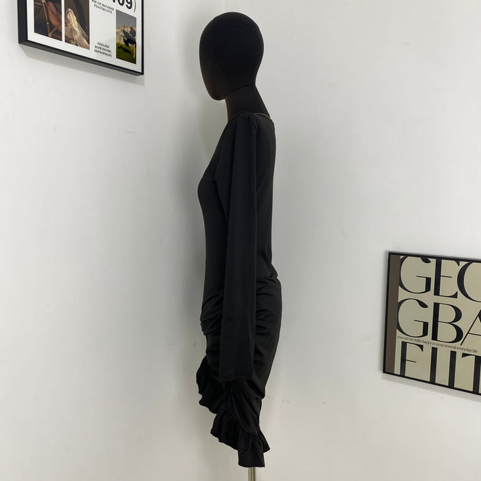 Round Neck Pleated Twist Dress