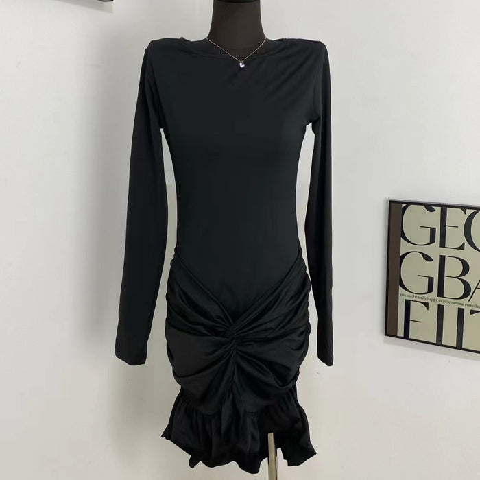 Round Neck Pleated Twist Dress