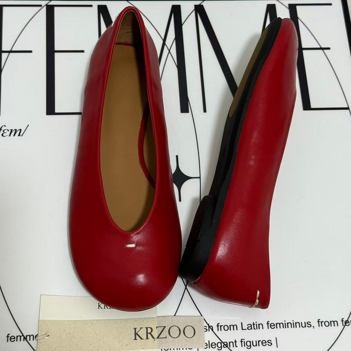 Round-Toed Little Red Slip-Ons