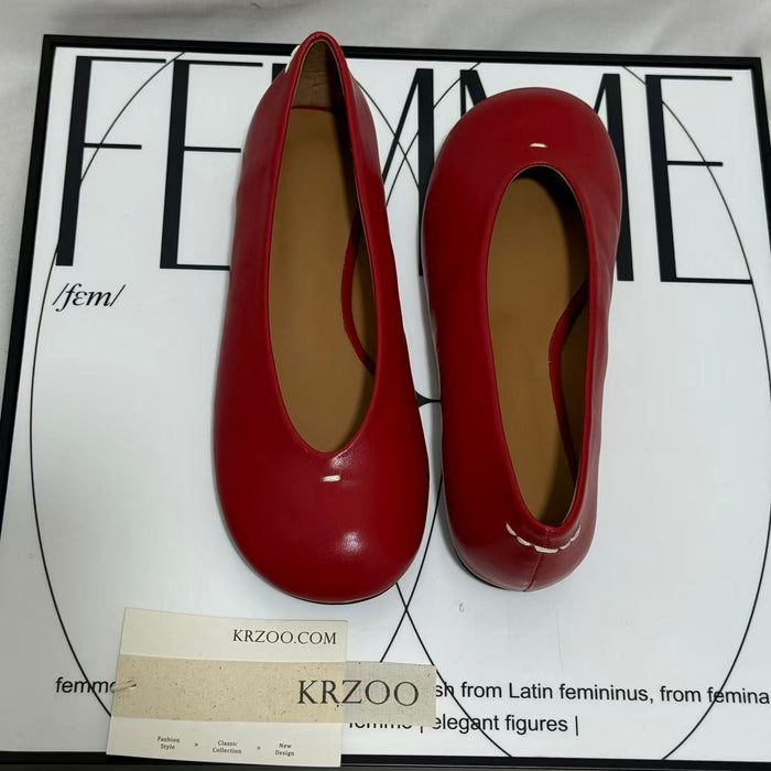 Round-Toed Little Red Slip-Ons