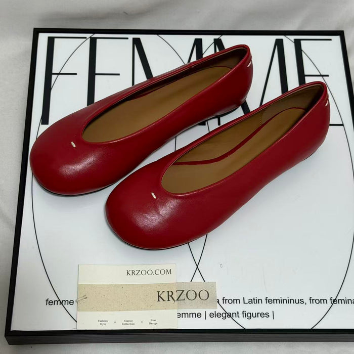 Round-Toed Little Red Slip-Ons
