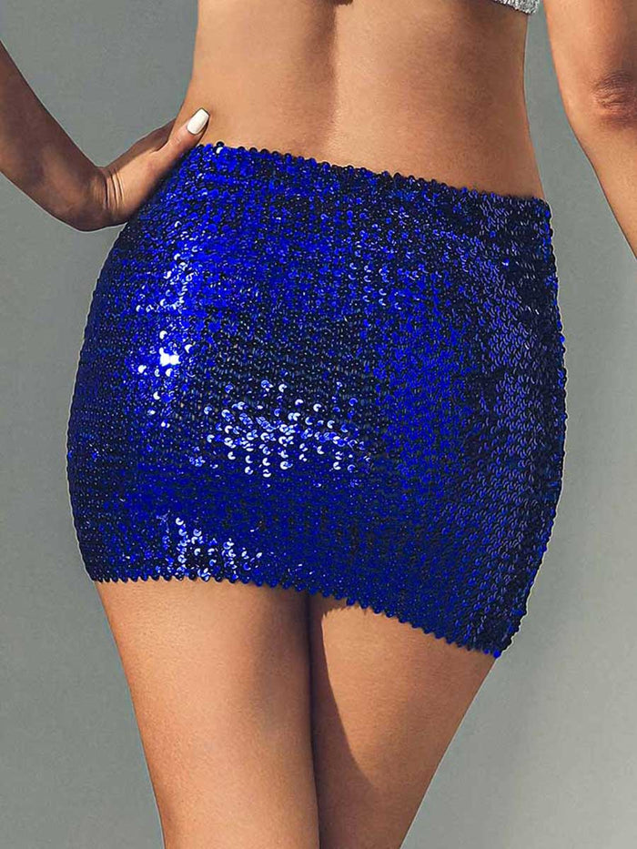 Royal Blue Glitter Bodycon Mini Skirt