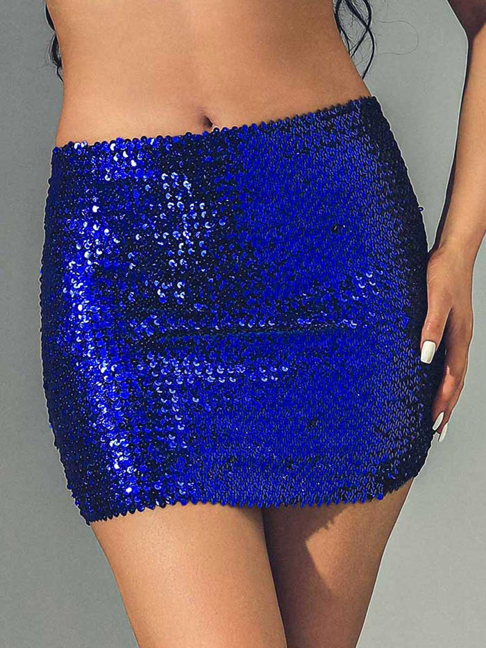 Royal Blue Glitter Bodycon Mini Skirt
