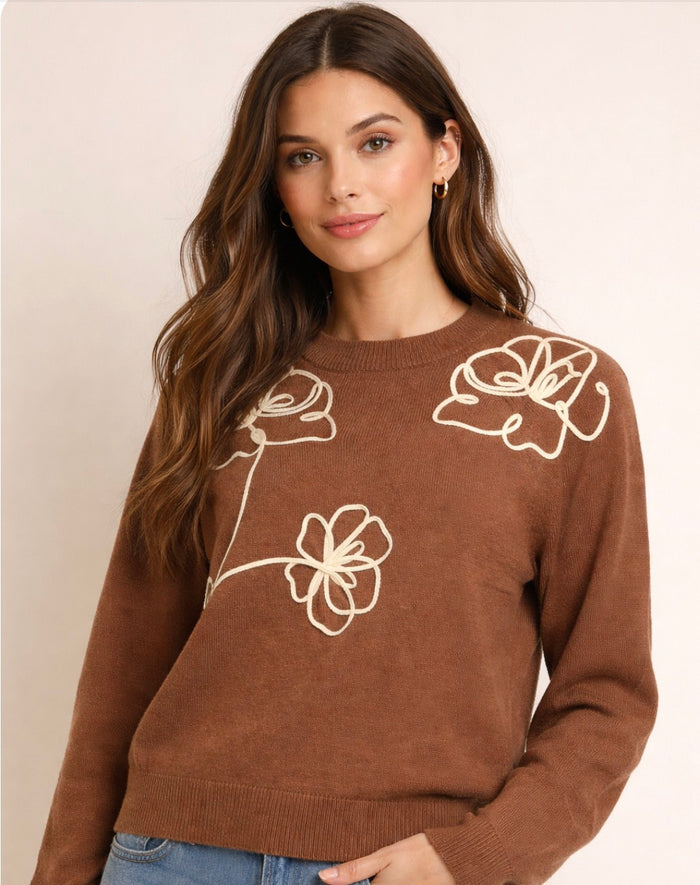Ruby Knitted Jumper (Cocoa Brown/Flower)