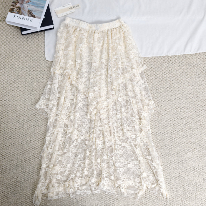 Ruffled irregular hemmed half-length skirt