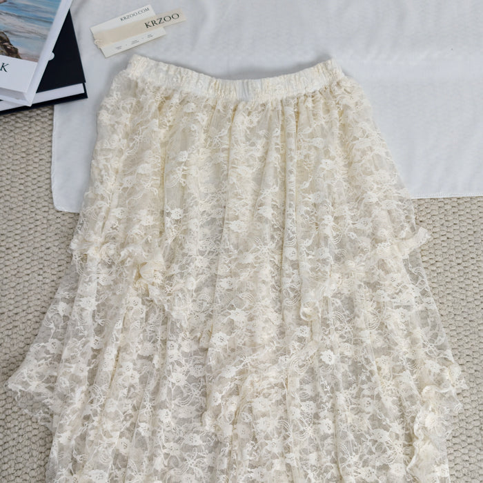 Ruffled irregular hemmed half-length skirt