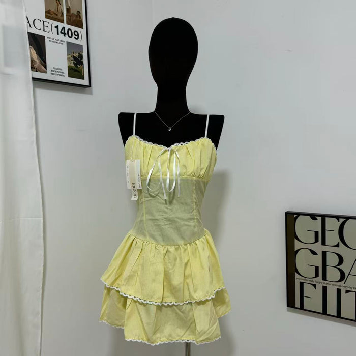 Ruffled Voluminous Polka-Dot Spaghetti-Strap Dress