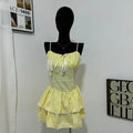 Ruffled Voluminous Polka-Dot Spaghetti-Strap Dress
