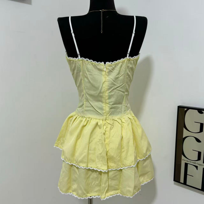 Ruffled Voluminous Polka-Dot Spaghetti-Strap Dress