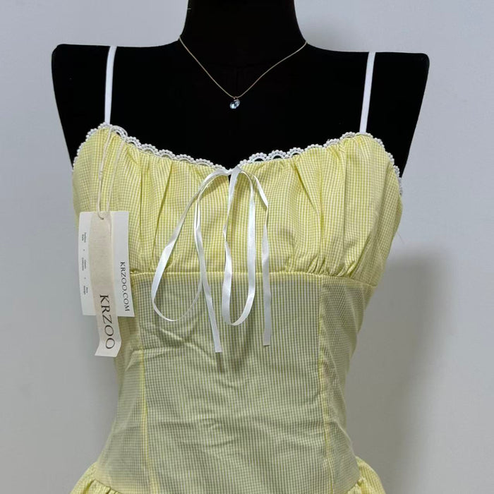 Ruffled Voluminous Polka-Dot Spaghetti-Strap Dress