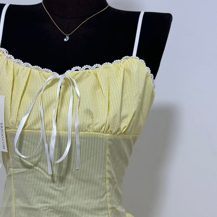 Ruffled Voluminous Polka-Dot Spaghetti-Strap Dress