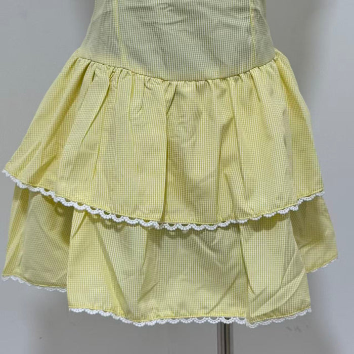 Ruffled Voluminous Polka-Dot Spaghetti-Strap Dress