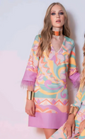 Sameto Feather Trim Dress (Multi)
