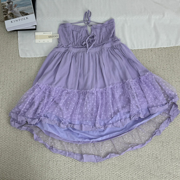 Satin stitched V-neck halter dress