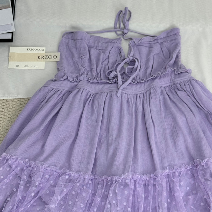 Satin stitched V-neck halter dress