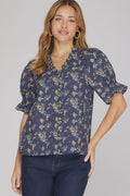Say No More Floral Navy Top