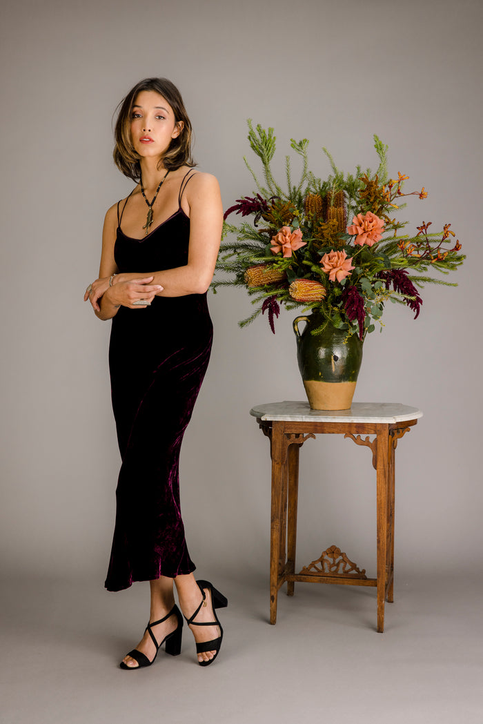 ex small / blackberry bliss / silk velvet with silk linen trim