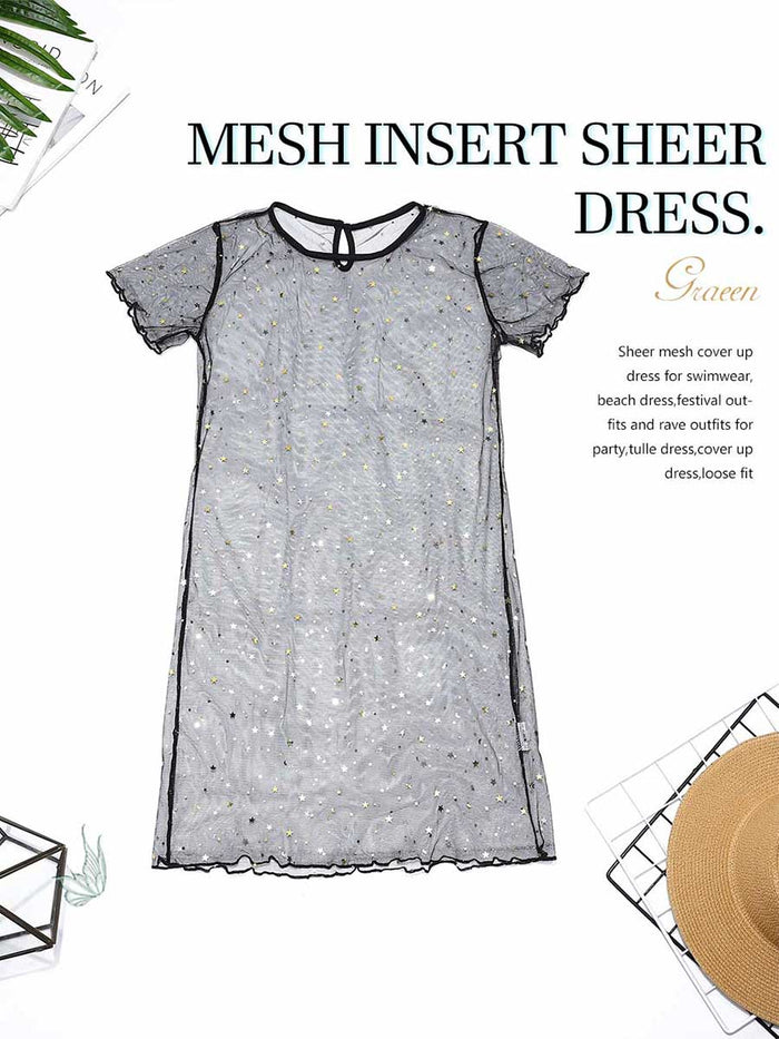 Sequin Black Transparent Cover-Up Dress