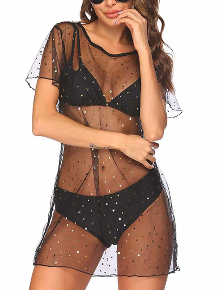 Sequin Black Transparent Cover-Up Dress