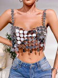 Sequin Bra Silver - Sparkly Large Round Camisole Top