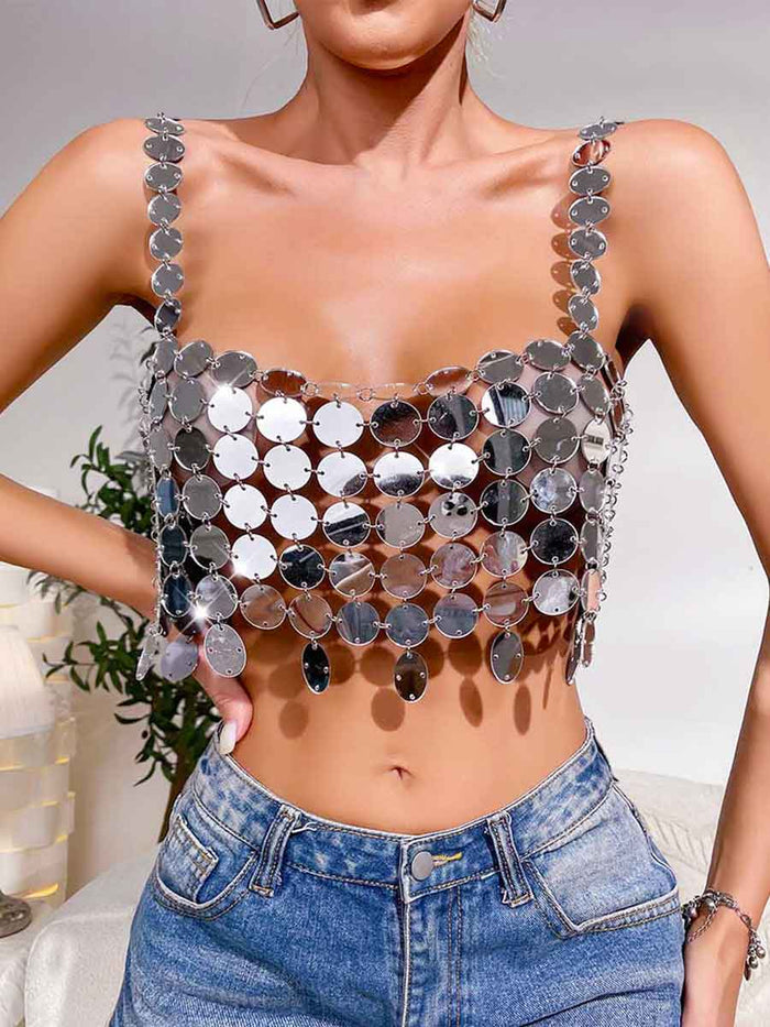 Sequin Bra Silver - Sparkly Large Round Camisole Top