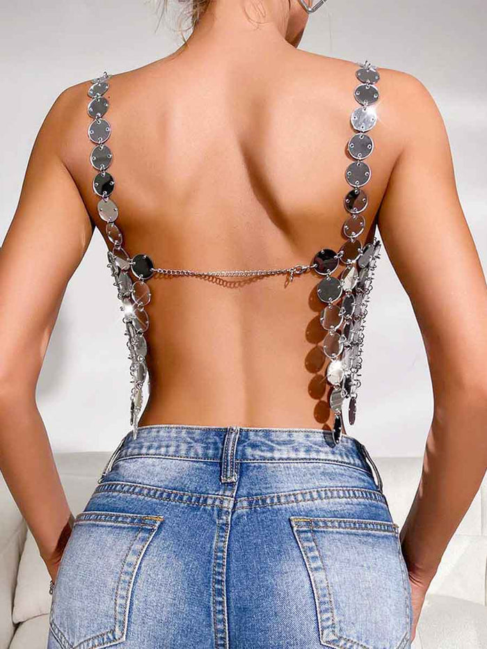 Sequin Bra Silver - Sparkly Large Round Camisole Top