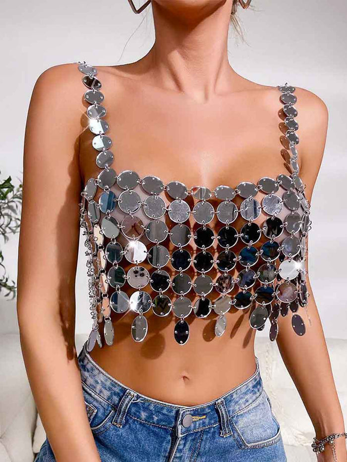 Sequin Bra Silver - Sparkly Large Round Camisole Top