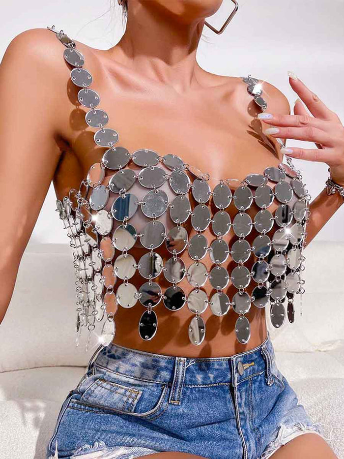 Sequin Bra Silver - Sparkly Large Round Camisole Top