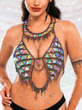 Sequin Chain Bra - Metallic Chain Colorful Glitter Bra Top