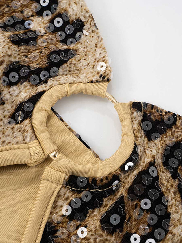 Sequin Leopard Print Strapless Bodycon Mini Dress