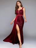 Sequin Mermaid Gown with Waist Cape and Front Slit