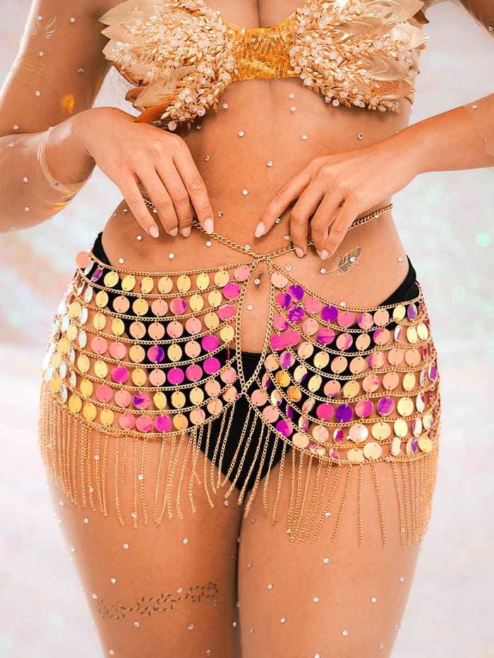 Sequin Tassel Skirt - Metal Chain Shiny Fringe Skirt