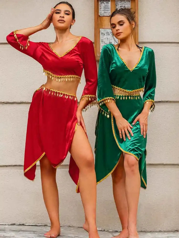 Sequin Two Piece Outfit - Cropped Top + Skirt