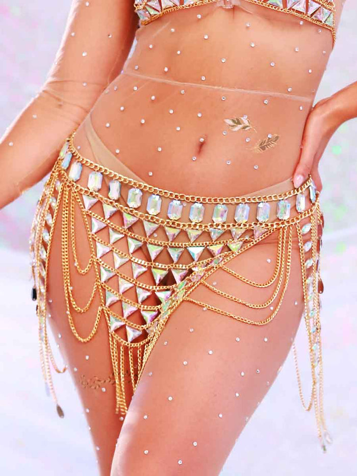 Sexy Belly Dance Metal Body Chain Rhinestone Chain Skirt