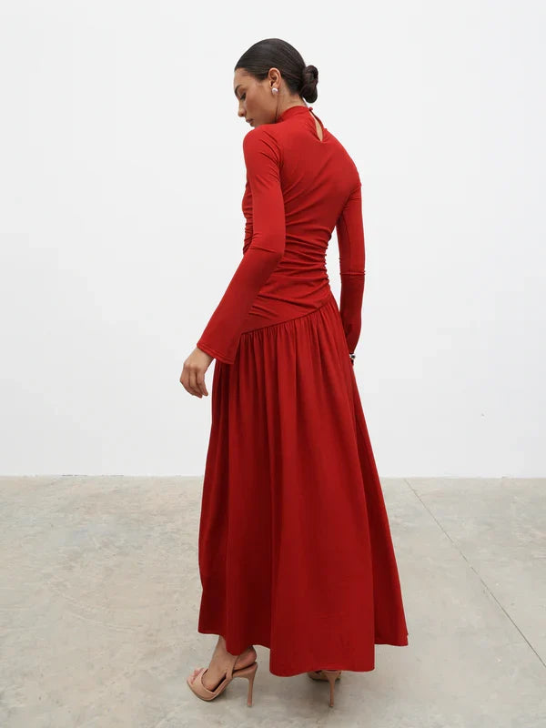 Shai Ruched Maxi Dress (Red)