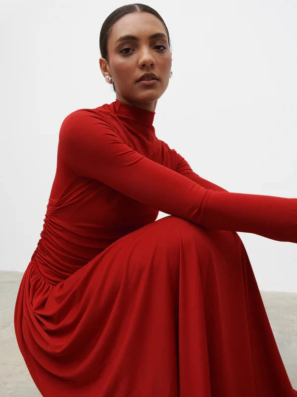 Shai Ruched Maxi Dress (Red)
