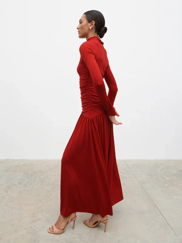 Shai Ruched Maxi Dress (Red)