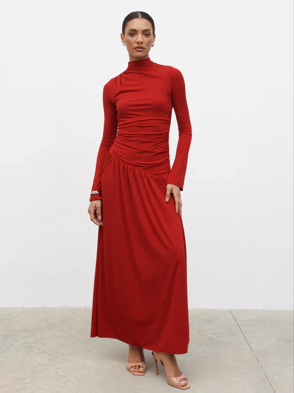 Shai Ruched Maxi Dress (Red)