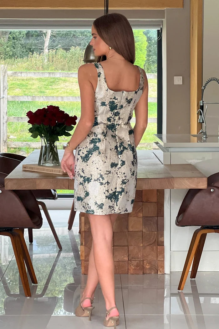 Shania Jacquard Structured Mini Dress (Green)