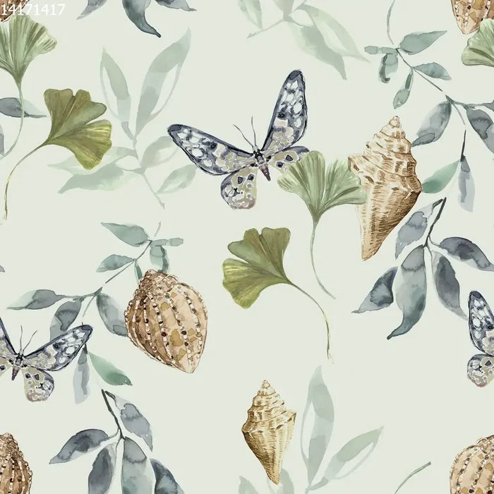 Shells & Leaves Green - Family Fabrics B.V.