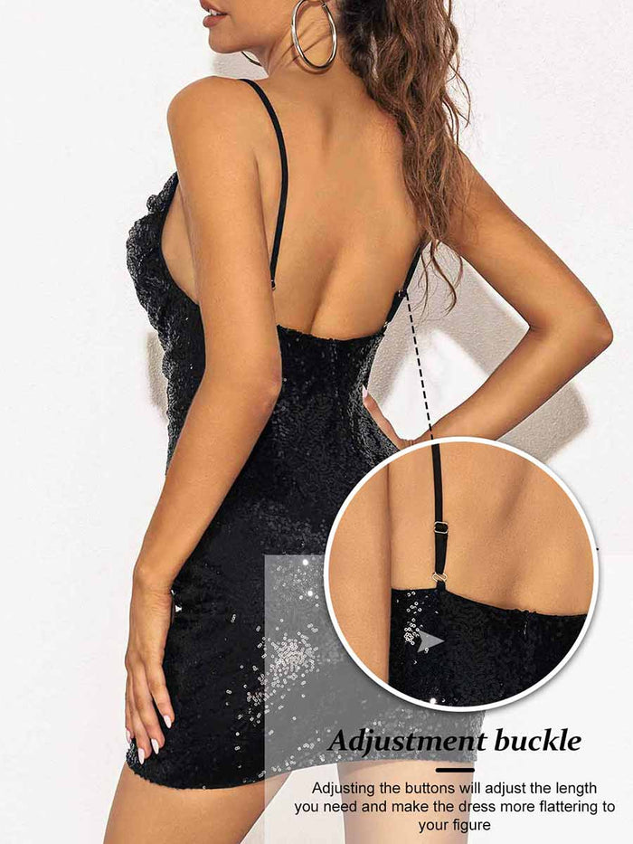 Shiny Black Slip Mini Dress