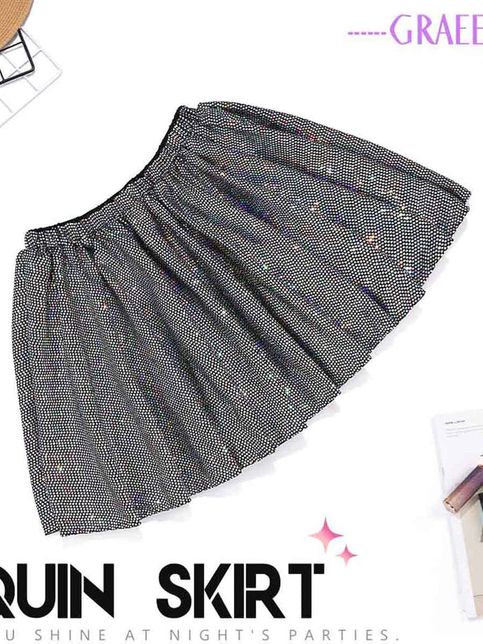 Shiny High-Waist Nightclub Style Dance Skirt